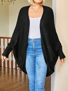 Plus Size Solid Color Casual Long Sleeve Cardigan - Black - View 5