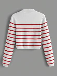 SHEIN BASICS Plus Size Long Sleeve Striped Casual Top - Multicolor - View 2