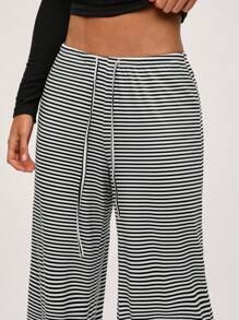 SHEIN BASICS 女士休闲针织条纹宽松阔腿全长裤