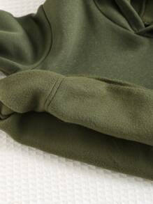 Cozy Pixies 婴儿男女童秋冬休闲装饰logo前袋卫衣保暖抓绒卫衣 - 軍綠色 - 查看 6