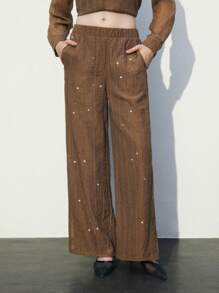 Maija Women Brown Solid Color Pocket Simple Casual Long Pants - Brown - View 8