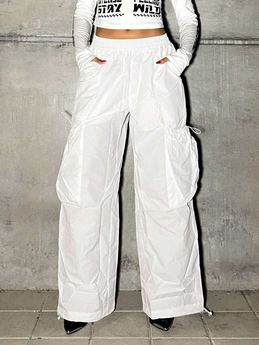 SHEIN ICON Oversized Nylon Pants With Extra Large Pockets - White - View 1