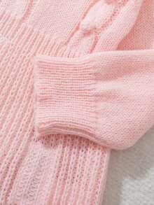 Newborn Autumn-Winter Dress, Baby Girls Cute Bow Patchwork Knitted Dress - Pink - View 3