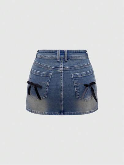 Kawaii Kurzer Bodycon Tulpen Rock mit Schleifen Dekor für Damen