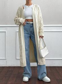 EURMUSE Long Cardigan With The Special Pattern Detail - Beige - View 4