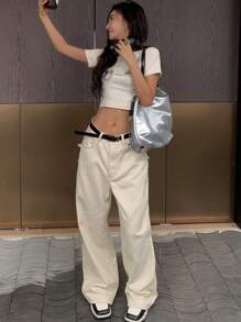 DAZY Nuevos jeans de mujer de mezclilla holgados y casuales de otoño - Azul - Ver 4