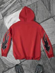 Manfinity Streetrush Men's Long Sleeve Eye & Letter Print Hooded Casual Sweatshirt,Graphic Sweatshirt,Fall Men Clothes,Red Sweatshirt