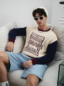 Manfinity Hypemode Men's Autumn/Winter Letter Pattern Round Neck Contrast Color Casual Sweater - Multicolor - View 1