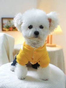 PETSIN 1 件宠物狗秋冬加厚保暖双色牛仔休闲风格二合一工装裤棉服 - 黃色 - 查看 4