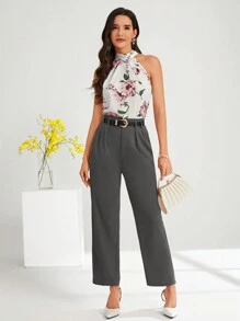 SHEIN Clasi Quần ống côn xếp ly trơn màu cho nữ mùa thu/đông - Màu xám đen - Xem 10