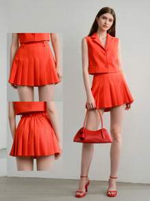 MOTF STUDIO 纯色百褶裙 - 紅色 - 查看 9