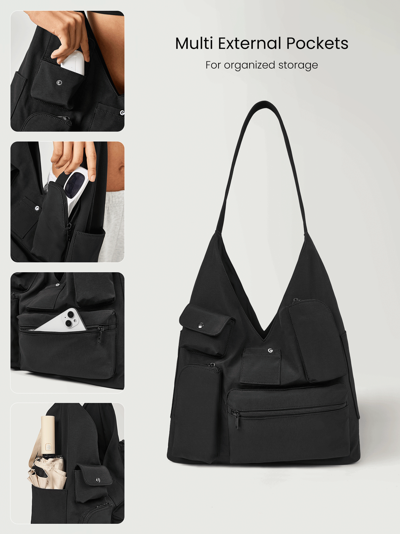 GLOWMODE 35 升 可随身携带 外部多口袋 弹性肩带 手提包 - 黑色 - 查看 4