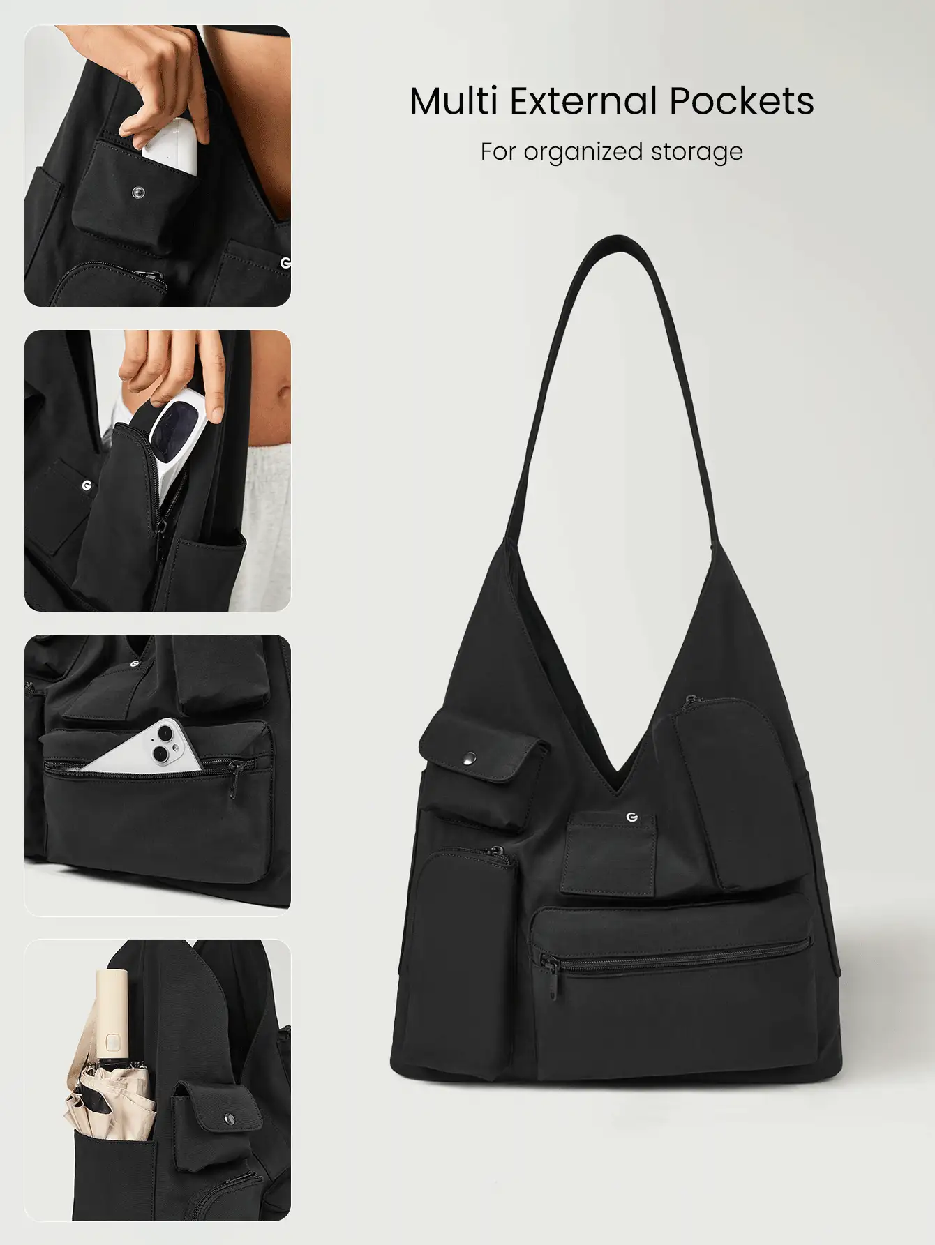 GLOWMODE 35L Carry It All External Multi Pockets Elastic Shoulder Strap Tote Bag - Black - View 4