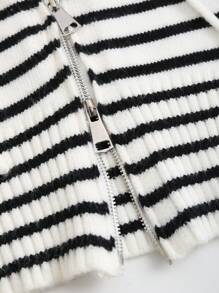 SHEIN X PERLA SHEIN Unity 女士撞色条纹连帽开衫 - 黑與白 - 查看 6