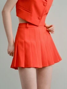 MOTF STUDIO 纯色百褶裙 - 紅色 - 查看 6