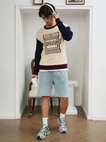 Manfinity Hypemode Men's Autumn/Winter Letter Pattern Round Neck Contrast Color Casual Sweater - Multicolor - View 4