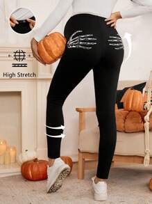 SHEIN Maternity Adjustable Waist Leggings For Halloween Costume - Black - View 1