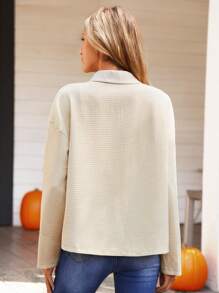 SHEIN VCAY Women's Patched Pocket Drop Shoulder Casual Long Sleeve Coat, Spring Autumn Fall,Halloween Costumes,Thanksgiving,Fall,Winter - Apricot - View 2