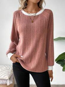 SHEIN LUNE 2024 Otoño Invierno Mujer Nuevo Jersey de cuello redondo color vino caliente