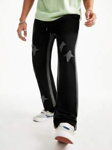 Manfinity VCAY Men's Loose Fit Applique Embroidery Knit Sweatpants - Black - View 1