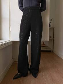 DAZY Spodnie z prostymi nogawkami z cekinami dla kobiet, strój na Nowy Rok, karnawał - Czarne - Zobacz 3