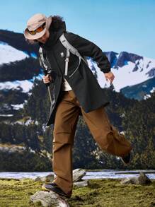 In My Nature Women's Hooded Water-Resistant Padded Coat With Cinched Waistwinter Women Tops - Black - View 11