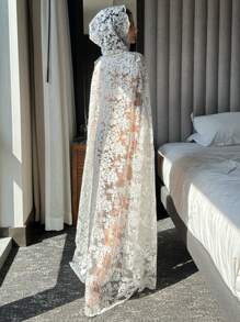 DAZY Damski romantyczny koronkowy szlafrok z kapturem - Biały - Zobacz 1