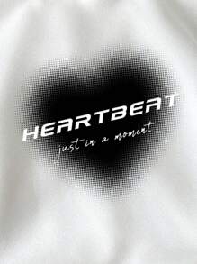 SHEIN Leap Crew Áo sweatshirt dài tay dáng rộng, chất liệu dày dặn, họa tiết trái tim, phong cách tối giản thường ngày, phù hợp cho nữ tuổi teen, thích hợp cho mùa thu/đông. - trắng - Xem 3