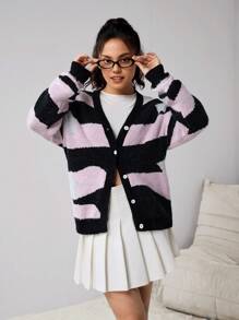 适合少女的 V 领星星印花开衫，春夏秋季开学休闲百搭服装，适合居家、外出、聚会、上学和休闲