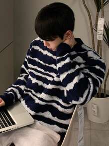 DAZY 男士圆领长袖条纹毛衣，休闲秋季