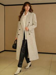 MOTF STUDIO 秋冬季尖领翻盖细节长款豌豆大衣