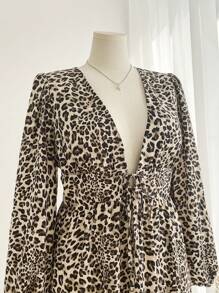 SHEIN Frenchy Plus Size Women Leopard Print Midi Dress, Fashionable Minimalist Style For Autumn - Brown - View 12