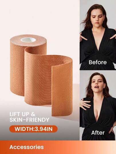 LUVLETTE Plus Invisible Breast Lift Tape Sticky Bra - 4-Inch Wide Adhesive Skin-Friendy Tape For Push Up & Shape