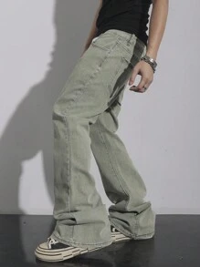 Manfinity EMRG Men's Casual Straight Leg Washed Denim Jeans - Green - View 3