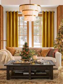 1 件金色加厚穿孔窗帘，意大利天鹅绒材质，欧式隔热窗帘，适用于活动派对、客厅和卧室门窗装饰、秋季装饰、秋季装饰、房间装饰 - 金色 - 查看 1