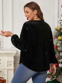 EMERY ROSE Plus Size Winter Clothes For Women Sequin Top Christmas Clothes Women Sparkly Elegant Rhinestone Christmas T-Shirt - Black - View 6
