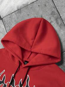 Manfinity Streetrush Men's Long Sleeve Eye & Letter Print Hooded Casual Sweatshirt,Graphic Sweatshirt,Fall Men Clothes,Red Sweatshirt