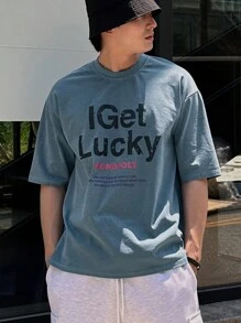 DAZY Men's Summer Casual Slogan Print T-Shirt - Blue - View 3