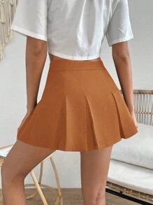 Chiquease Women's Solid Color Pleated A-Line Skirt, Casual Daily Wear