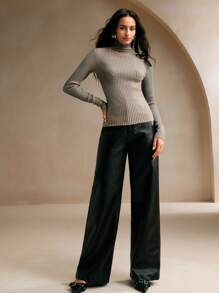 Anewsta 秋冬时尚渐变双罗纹高领修身T恤 - 藍色 - 查看 8