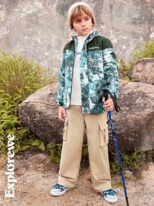 SHEIN Tween Boy 户外探险字母和风景印花保暖内衬连帽夹克，适合日常徒步旅行 - 彩色 - 查看 9