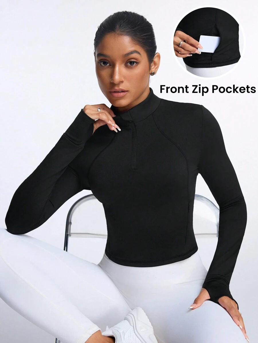 SHEIN Women's Solid Color Raglan Sleeve Slim Fit Casual Sweatshirt - Black - View 1