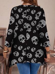 EMERY ROSE Áo thun nữ cổ tròn rộng tay 3/4 viền bất đối xứng cỡ lớn, mùa thu và đông - màu đen - Xem 2