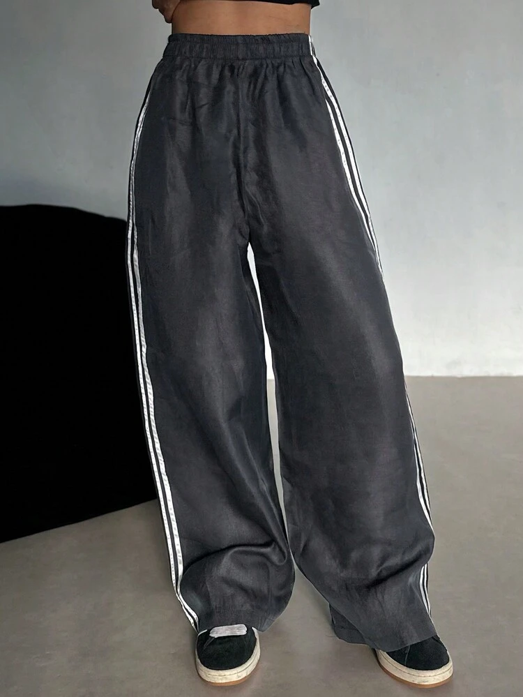 Women's Casual Straight Leg Striped Decorative Pants