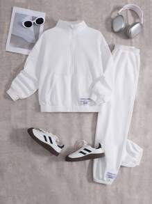 SHEIN 2pcs/Set Tween Girls Loose Casual Letter Printed Hoodie And Sweatpants Set - White - View 2