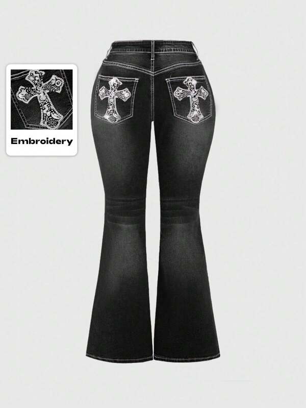 ROMWE Grunge Punk Jeans diarios simples con estampado, talla grande, para la escuela