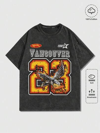 Street Life Men's Retro Vintage Water Washing Short Sleeve Football T-Shirt, No.23, Summer, School