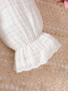 SHEIN Newborn Baby Ruffled Collar Long Sleeve Dress With 3D Butterfly Decor - White - View 7