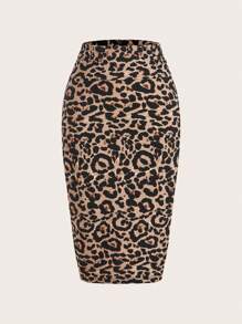 SHEIN Clasi 女款秋季百搭百褶拉链豹纹 A 字裙 - 彩色 - 查看 8