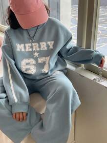 Dazy Kids 2 件女童（幼儿）字母印花圆领针织套装，秋季 - 藍色 - 查看 5